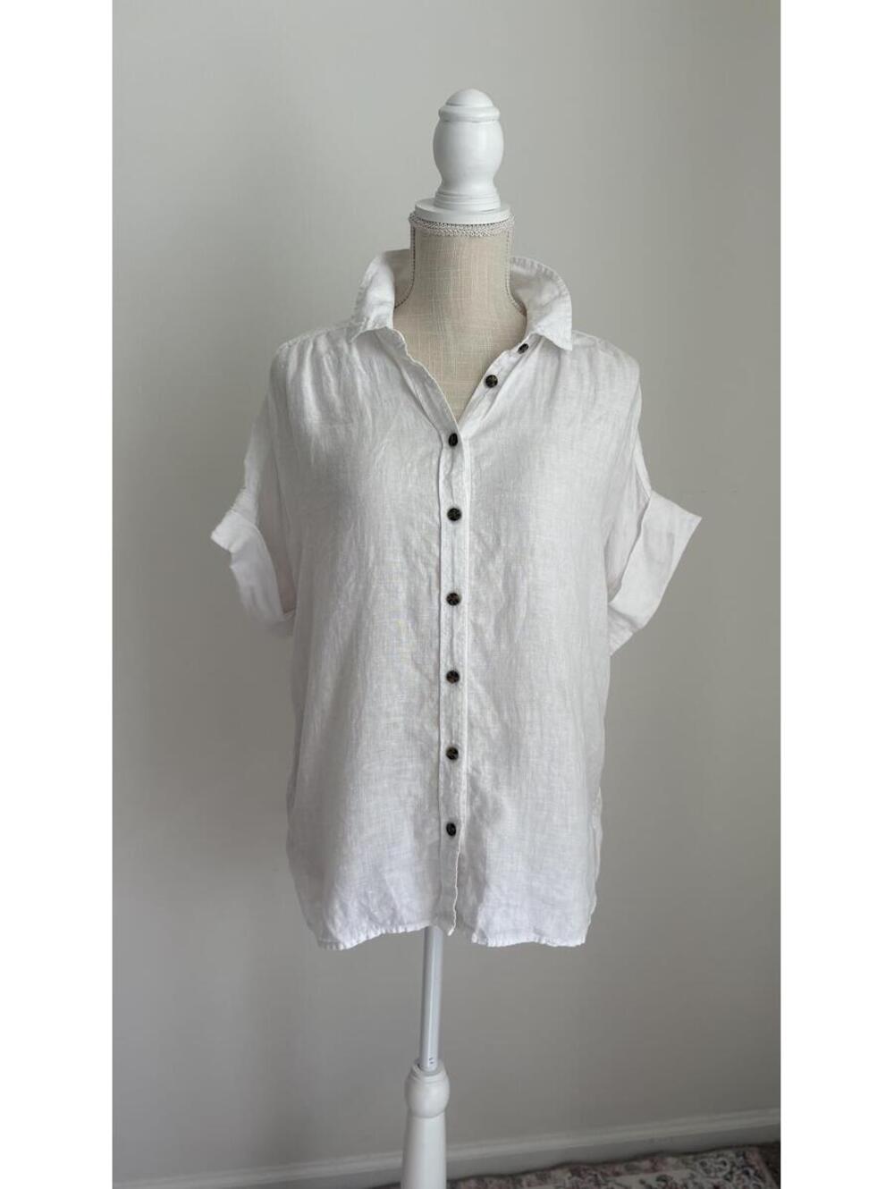 Classic White Button-Down Linen Shirt